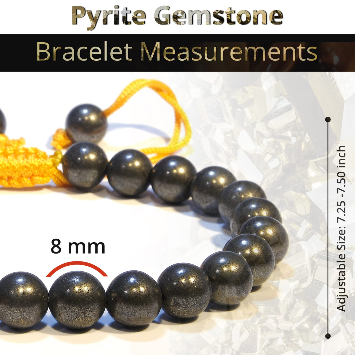 ANAYA AGATE Healing Crystal Bracelet – Chic Gemstone Bracelet for Men and Women – 8mm Round Bead Bracelets for Spiritual Healing, Protection, Positive Energy - Pyrite