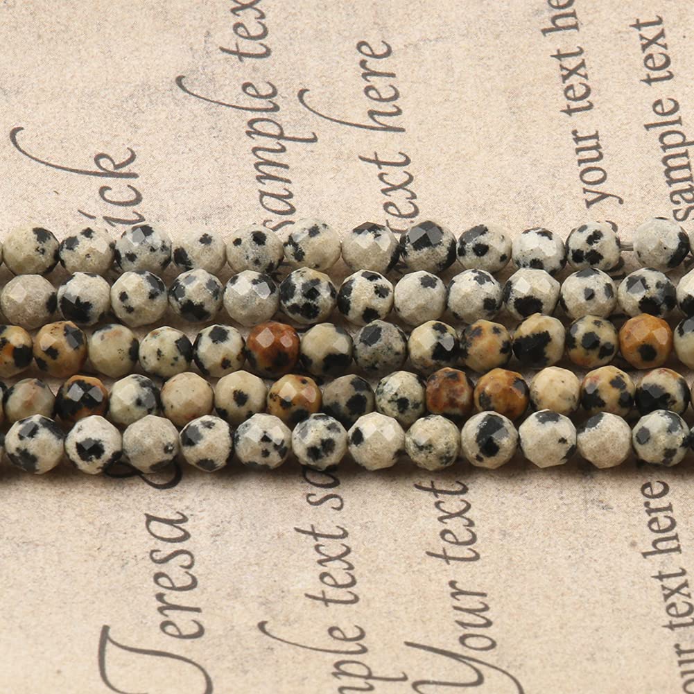 Song Xi 90pcs 4mm Natural Dalmatian Gemstone Beads Faceted Round Loose Stone Beads for Jewelry Making