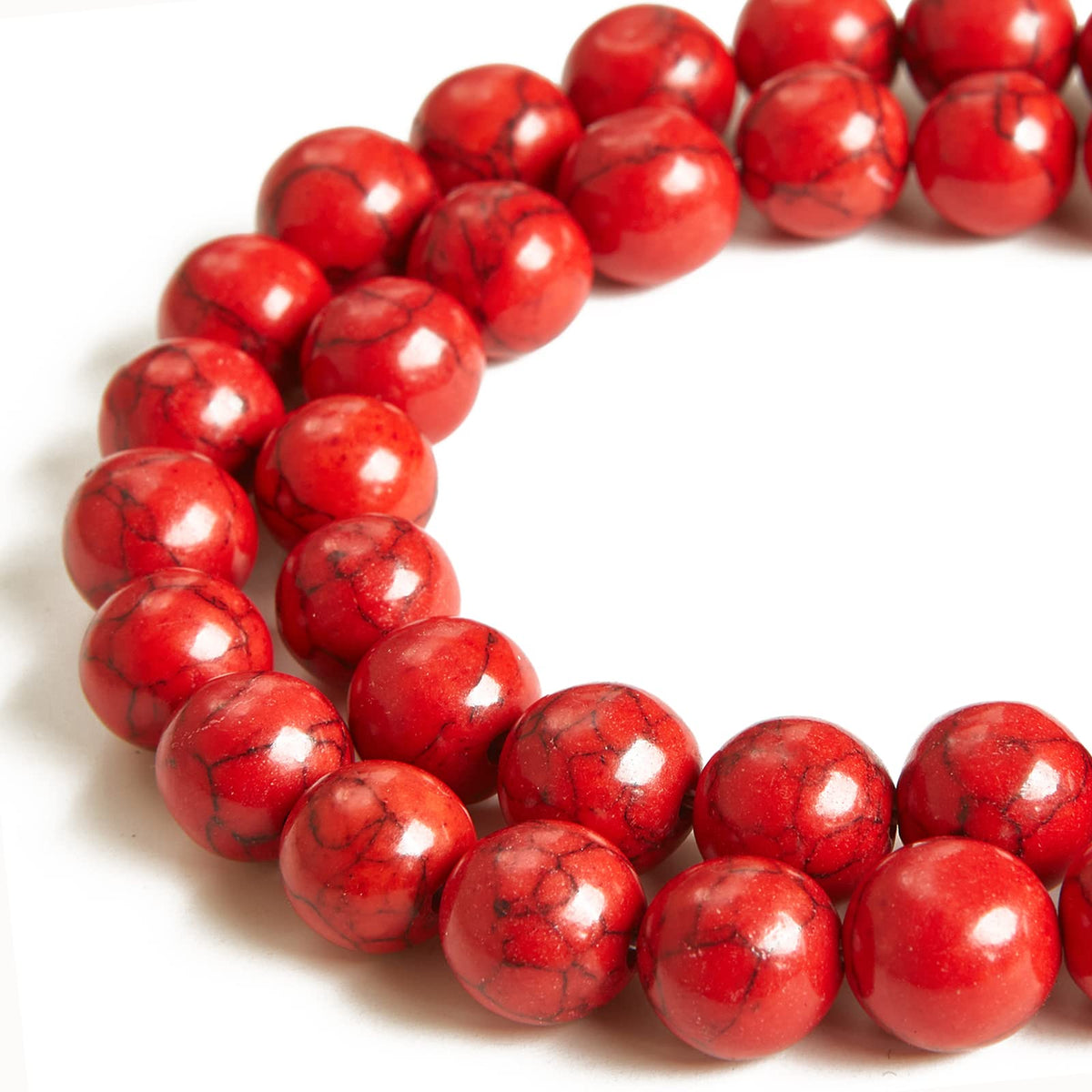 35pcs 10mm Natural Red Turquoise Beads Gemstone Beads Round Loose Beads for Jewelry Making
