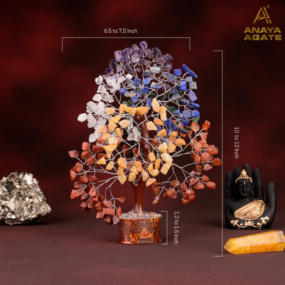 ANAYA AGATE 7 Chakra Healing Crystal Tree of Life Kit, Bracelet, Pendant, Necklace, Feng Shui Money Bonsai Tree, Positive Energy for Women, Mom, Sister and Housewarming Decoration