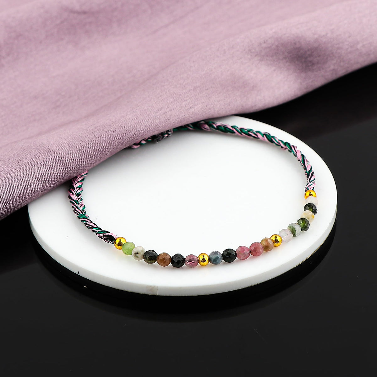 GEMSYMPHONY Multi Tourmaline Gemstone Beads Braided Bracelet – 3.5mm Natural Stone Beads, Handmade Adjustable Braided Rope Bracelet, Healing Crystal Jewelry for Men & Women, Unisex Boho Gift