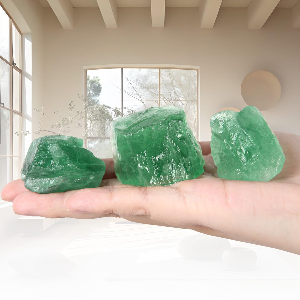1.1lb Bulk Raw Green Fluorite Rough Crystal- Natural Green Fluorite Raw Stones Crystal for Tumbling, Cabbing, Fountain Rocks, Decoration, Polishing, Wire Wrapping, Wicca & Reiki Crystal Healing