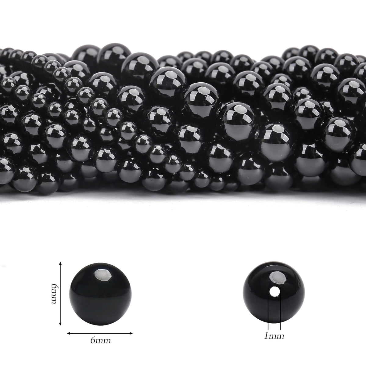 Aurehen Natural Gemstone Beads with Thread Needle Card as Complete Jewelry Making Kit, 120PCS 6mm Round Loose Energy Stone Spacer Beads, Smooth Healing Crystals for DIY Crafts (Black Tourmaline)