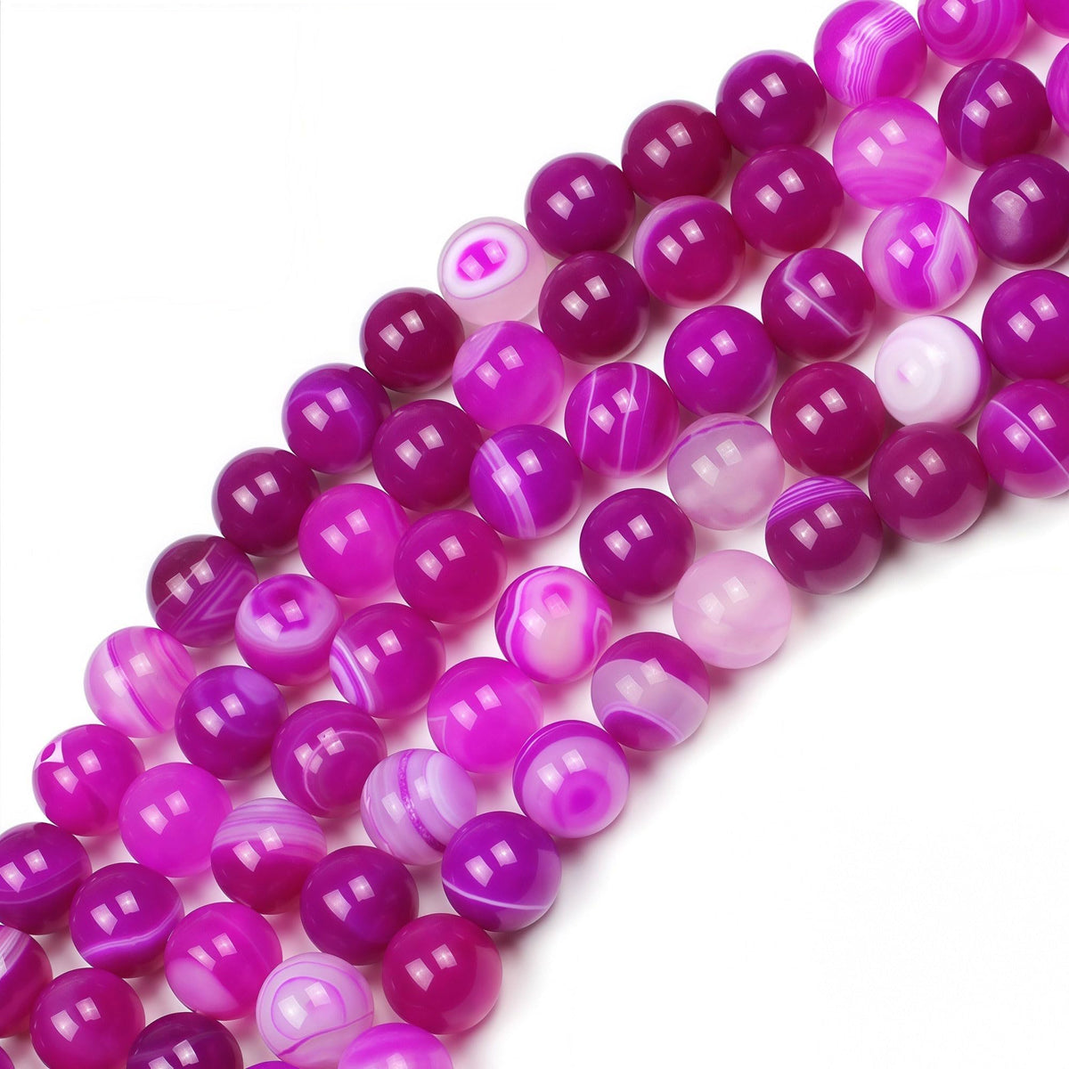MJDCB Natural Stone Beads Rose Red Stripe Agate Round Loose Beads for Jewelry Making DIY Bracelet Necklace (8mm)