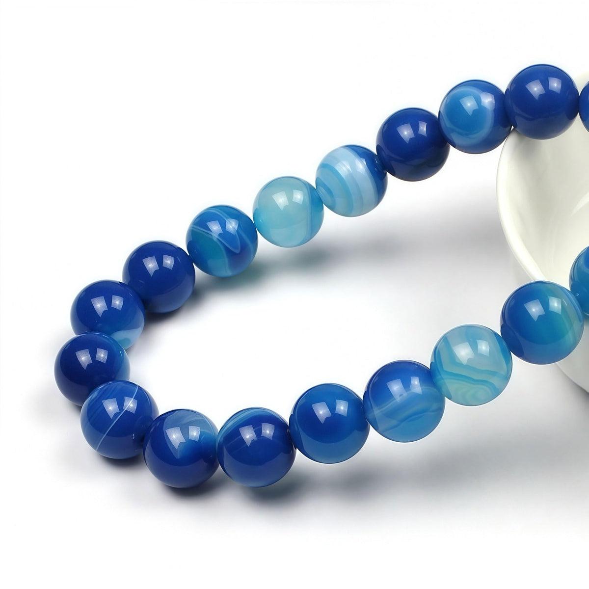 MJDCB Natural Stone Beads Blue Striped Agate Round Loose Beads for Jewelry Making DIY Bracelet Necklace (10mm)