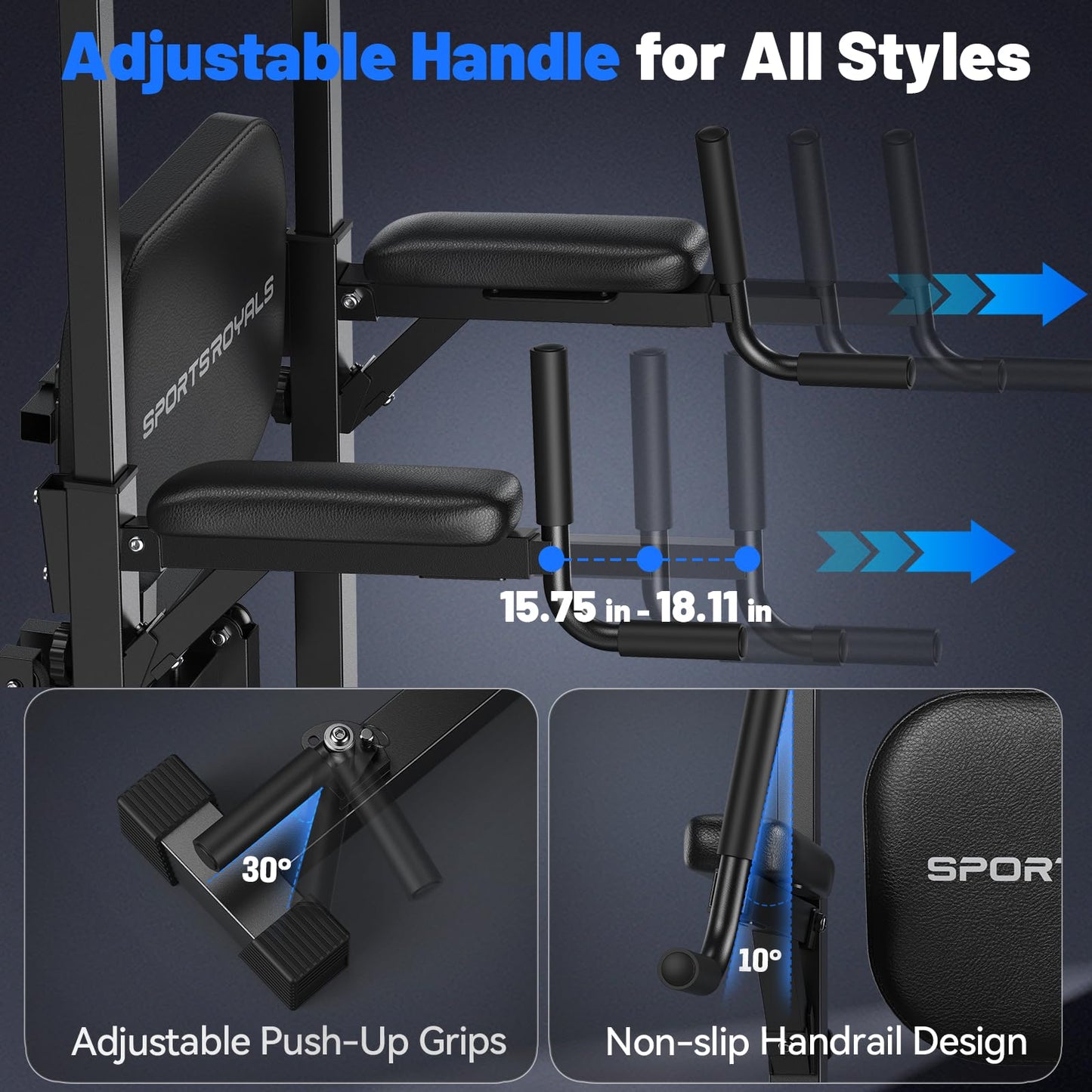 SPORTSROYALS Power Tower Pull Up Bar Station, 450LBS Stable Pull Up Dip Station for Home Gym Strength Training Equipment | FED Fitness