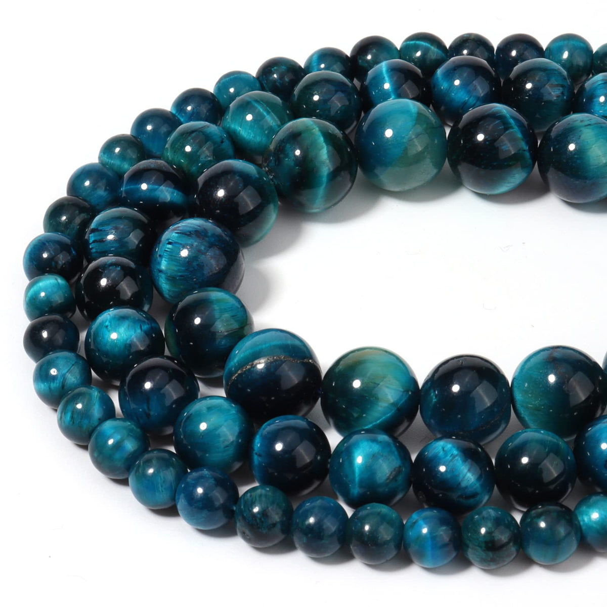 45pcs 8mm Natural Aquamarine Tiger Eye Gemstone Beads Energy Healing Crystal Round Loose Stone Beads for Jewelry Making, DIY Bracelets Necklaces
