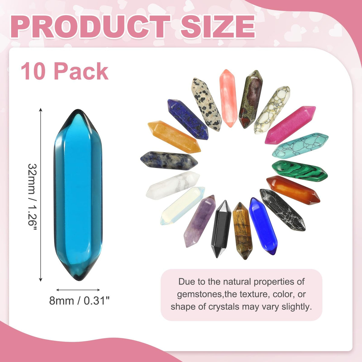 MECCANIXITY 10 Pack Light Blue Quartz Crystals, Polished Crystals Bulk Hexagonal Shaped Meditation Gemstone for Jewelry Making Energy Balance Accessories Gifts