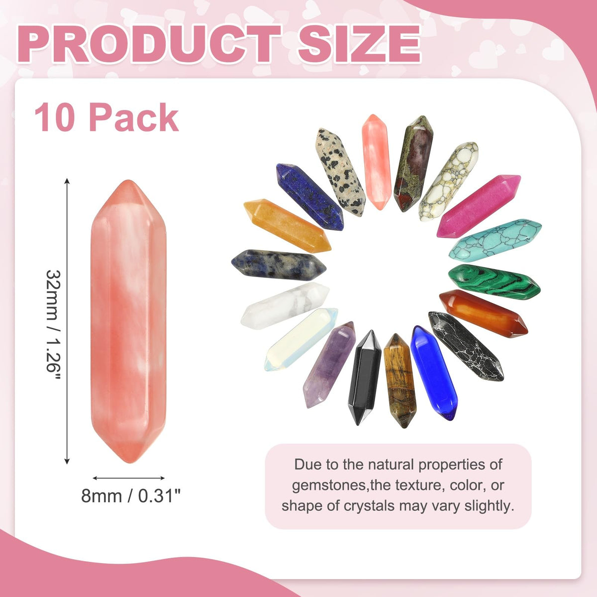 MECCANIXITY 10 Pack Pink Carnelian Agate Quartz Crystals, Polished Crystals Bulk Hexagonal Shaped Meditation Gemstone for Jewelry Making Energy Balance Accessories Gifts