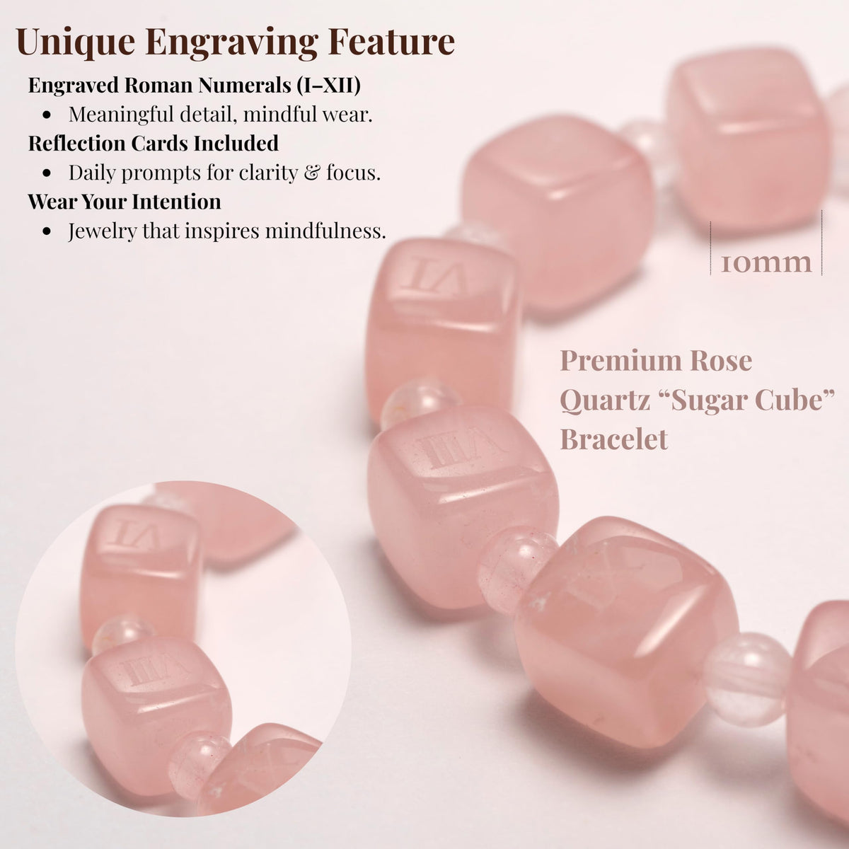 Rose Quartz Sugar Cube Healing Crystal Bracelet for Women – Love, Compassion, Emotional Balance, Stress Relief & Self-Love Energy Jewelry, Premium Gift-Box Included for Ready-to-Give Jewelry Gifts