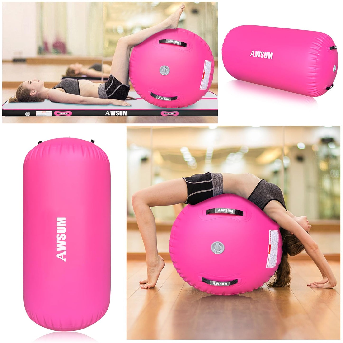 AWSUM 13ft Gymnastics Mat with Air Roller Tumbling Barrel Back Somersault Backbend Trainer for Inflatable Gymnastics Springboard Back Handspring Equipment, with Electric Pump