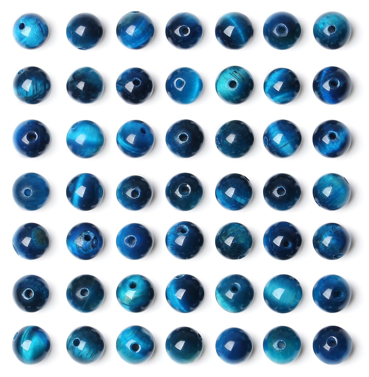 QINJIEJIE 60PCS Aquamarine Tiger Eye Beads 8mm Stone Beads Round Loose Gemstone Bead for Bracelet Beading Crystal Making DIY Necklace Earrings 0.32"