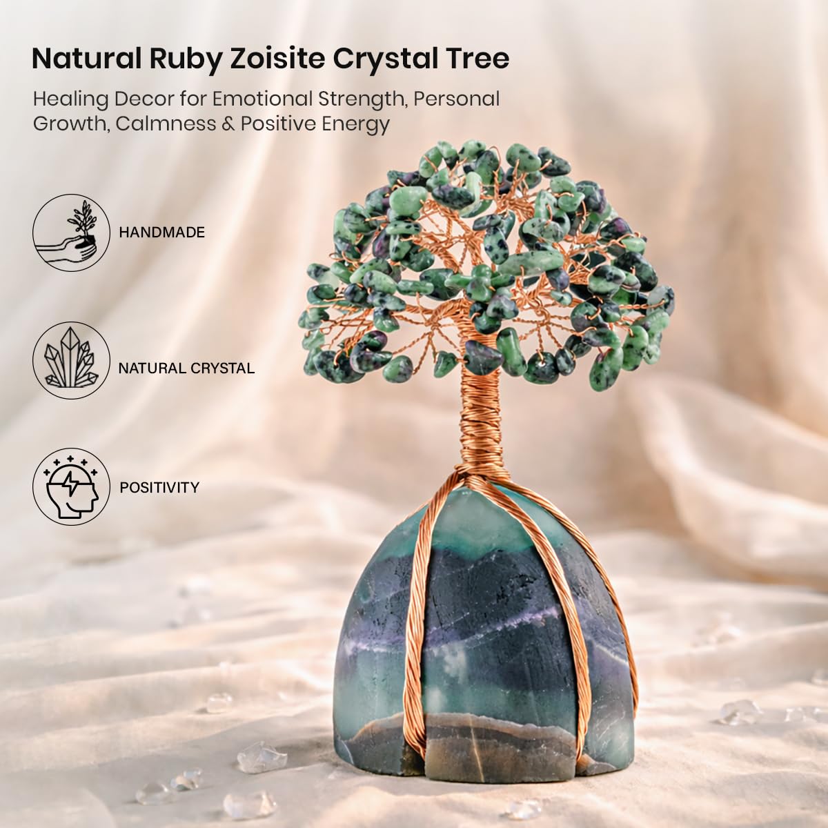 Crocon® Ruby Zoisite Crystals Tree with Fluorite Rough Base, Birthday Gifts for Women & Men, Room Decor, Healing Crystals Spiritual Gift, House Warming Gifts New Home, Birthday Gift - Mom Sister Wife