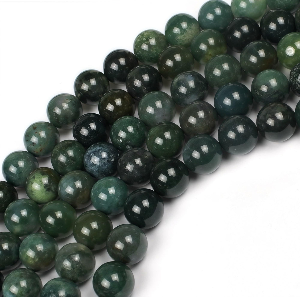 MJDCB Natural Moss Agate Round Crystal Energy Stone Beads Healing Power for Jewelry Making (4mm)