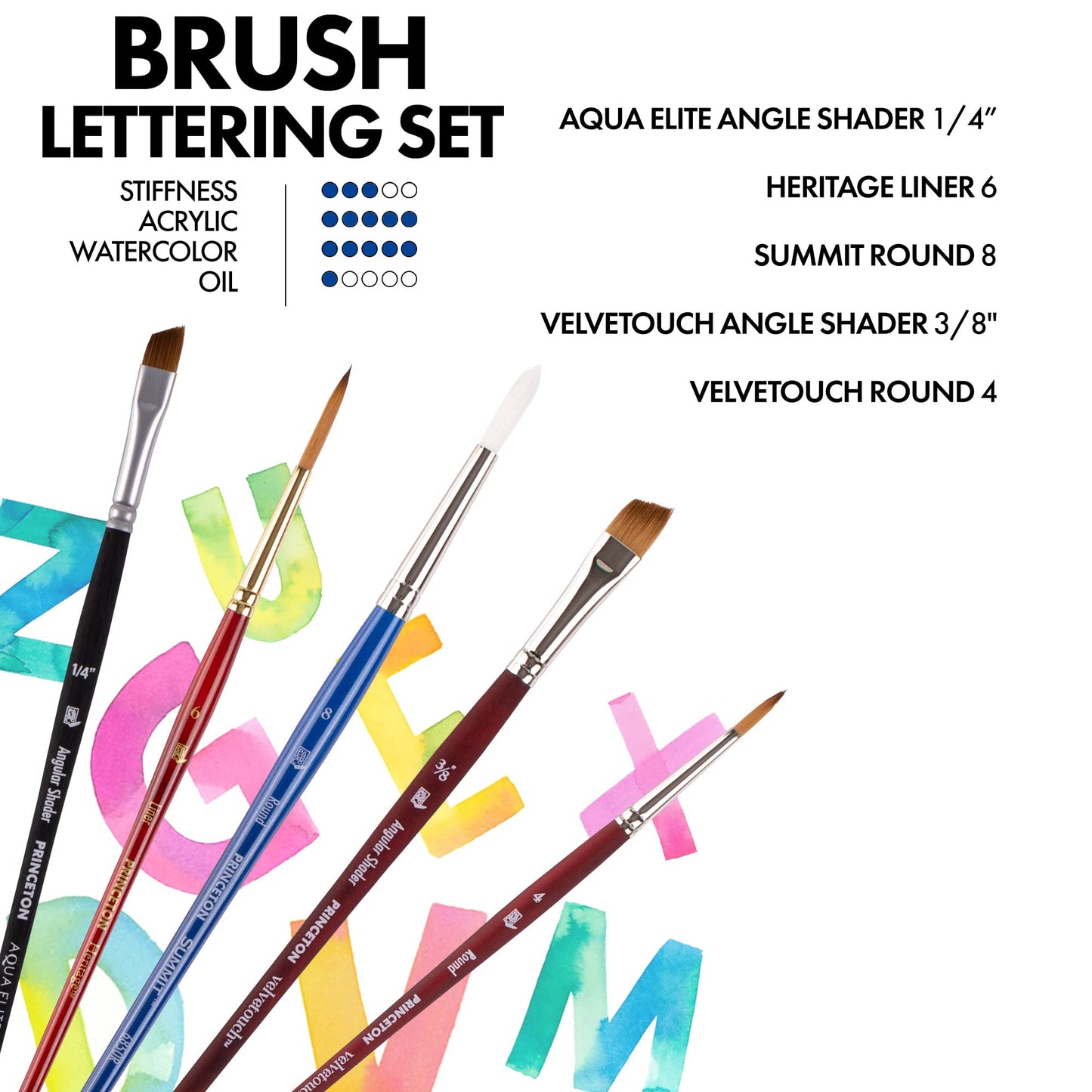 Princeton Lettering Brush Set, 5 Piece, 1 Count