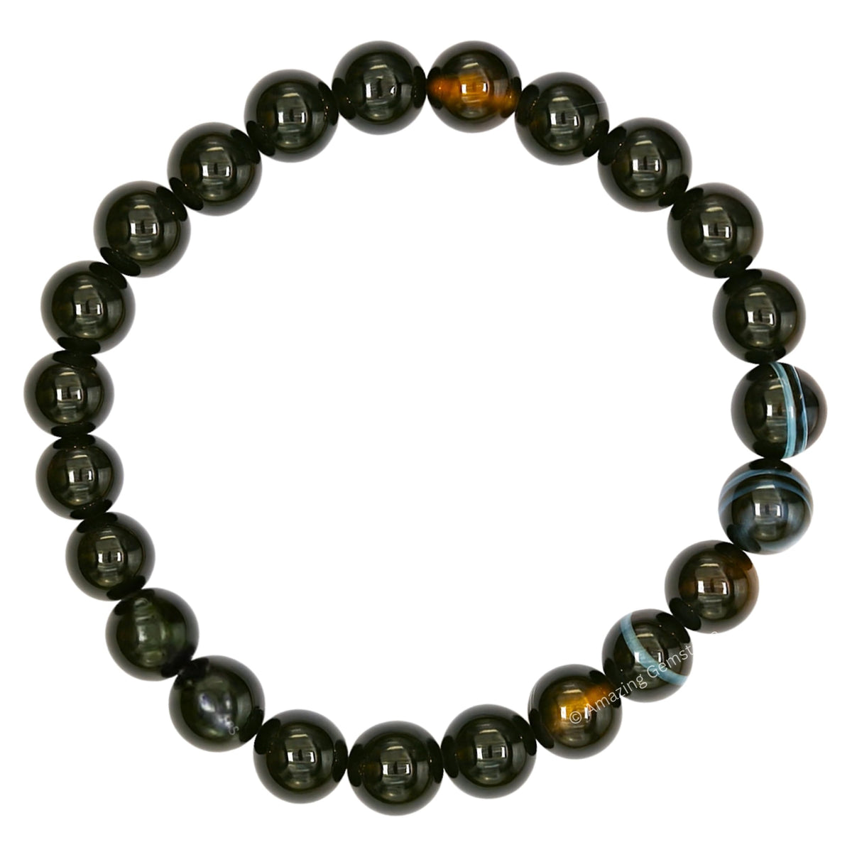 Amazing Gemstone Crystal Bracelet for Women Men's Gifts - Protection Healing Crystal Bracelet - 8mm Gemstone Beaded Stretchable Bracelet Pulseras Para Hombres Mujer Stocking Stuffers Mothers Day Gift (Black Sulemani Hakik)