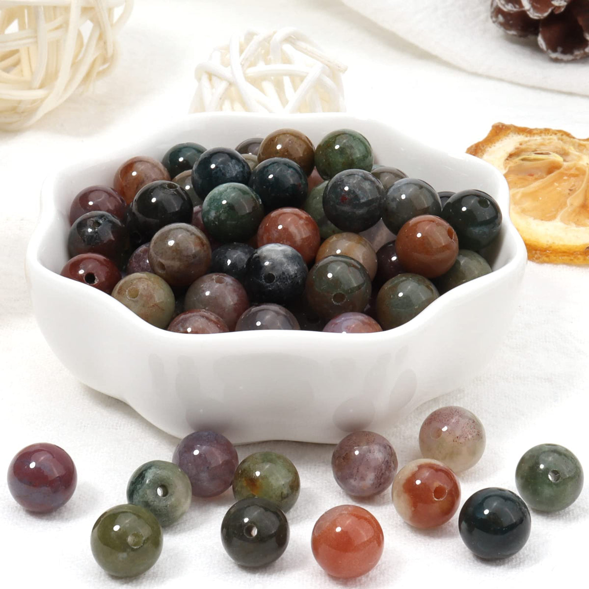 45pcs 8mm Natural Stone Beads Indian Agate Beads Energy Crystal Healing Power Gemstone for Jewelry Making, DIY Bracelet Necklace