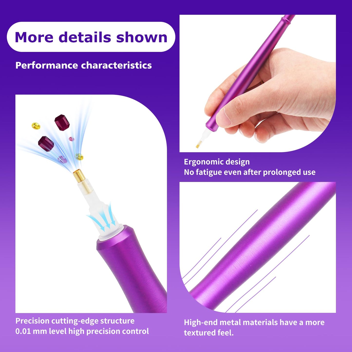 Sthmeyue Portable Diamond Painting Pen – Ultra-Light, Travel-Friendly | USB‑C Power Bank/PC Charging | 600mAh Battery + Quiet Operation | 3-Mode Suction & Wax-Free (Violet)