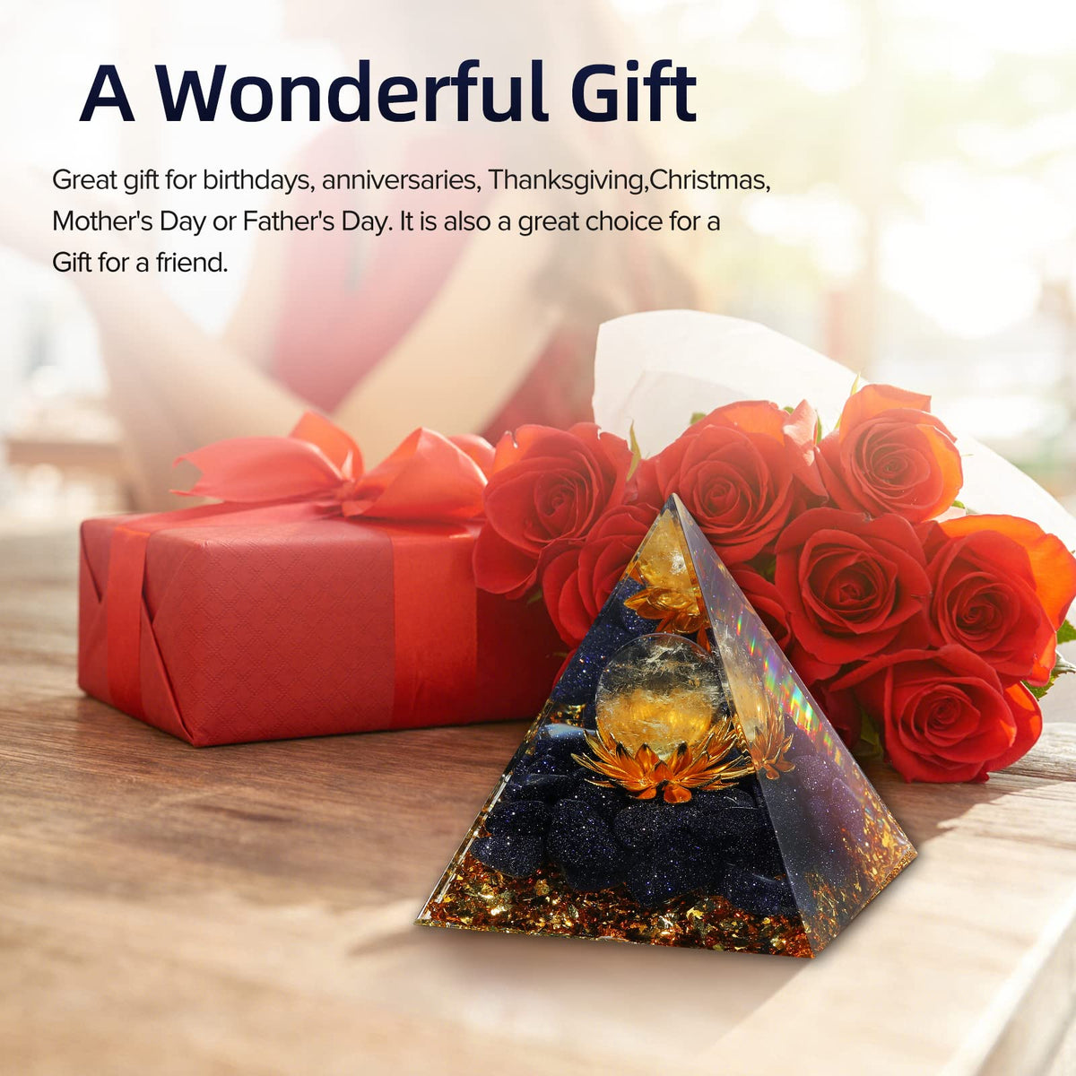 Hopeseed Orgone Pyramid for Positive Energy, Orgonite Citrine&Blue Sandstone Stones Healing Crystals Pyramid for Reduce Stress Chakra Reiki Healing Meditation Attracts Lucky and Success