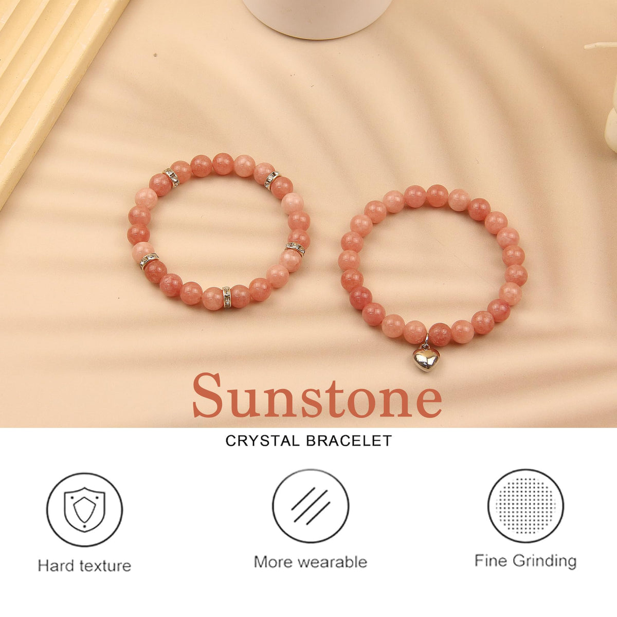 GDLKPYHS Healing Bracelets for Women - Sunstone Bracelet - Healing Prayers Crystal Bracelet, 8mm Natural Stone Stress Relief Yoga Beads Get Well Soon Gifts