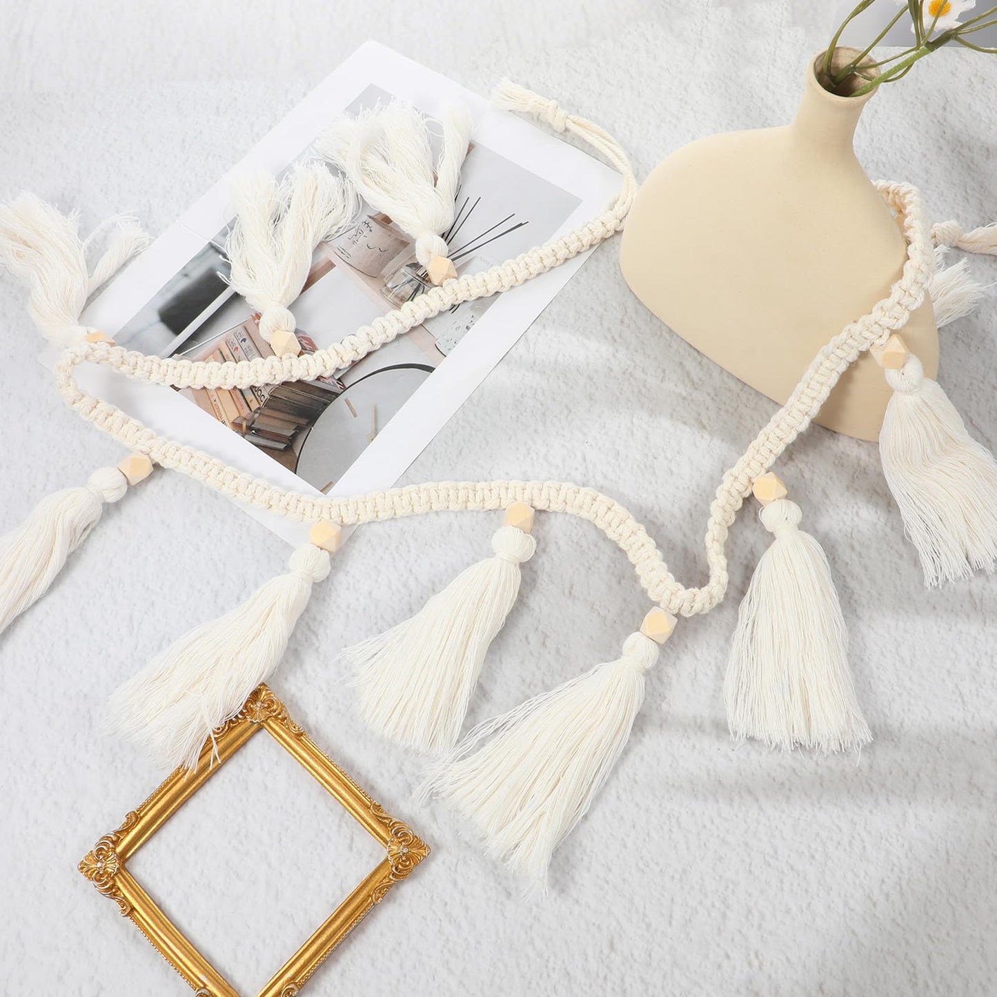 4 PCS Boho Macrame Tassel Garland, 47.2 Inch Boho Classroom Decor Handmade Christmas Garland Wall Hanging Tassels for Nursery Classroom Office Birthday Party Kids Room Baby Shower Decoration