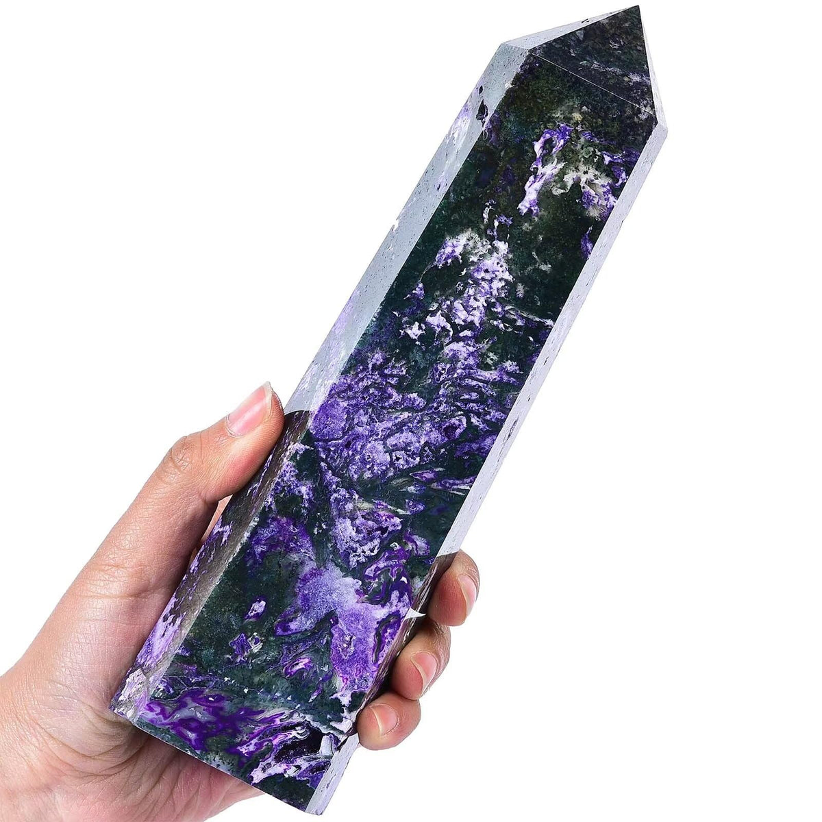 Purple Moss Agate Stone Tower Obelisk Healing Crystal Rock Point Wand Reiki Healing Gifts 1.1-1.7 LBS