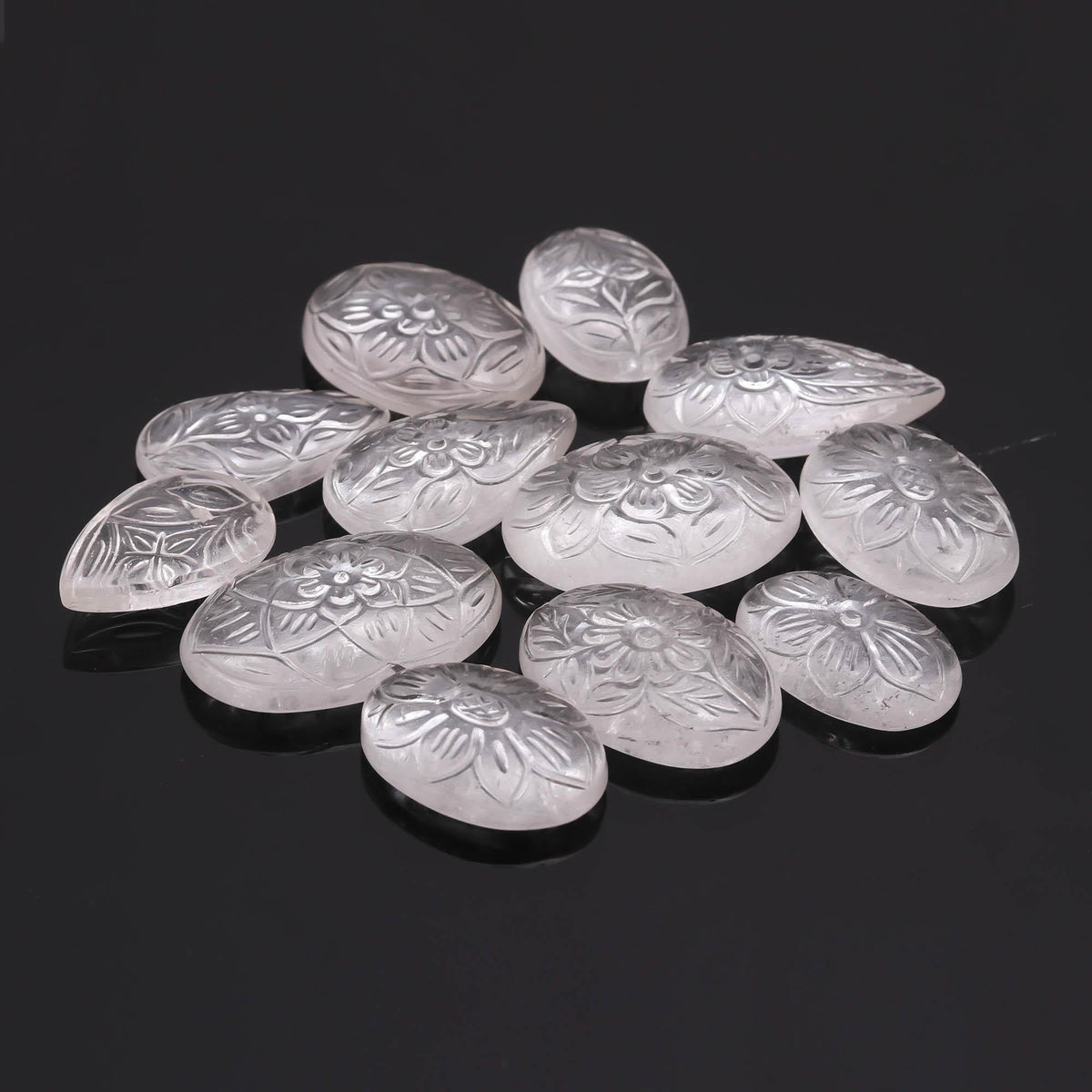 TGH Natural Clear Quartz Gemstones Carving Wholesale Cabochons Lot, Jewelry Making Loose Gemstone, Polished Gems, DIY, Wire Wrapping, Reiki, Wikka, Healing Crystals, Bulk Gemstone Deal, Pack Of 3