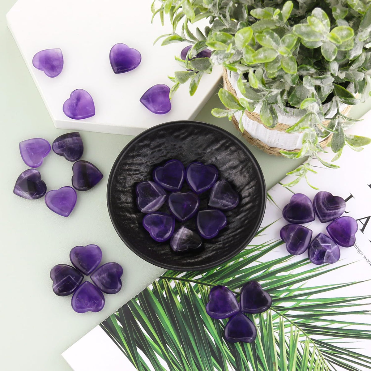 Namzi 20 Packs of Tumbled Polished Natural Amethyst Stones and Crystals Heart Stones, Crystals and Healing Stones Quartz Bulk for Wicca, Reiki, Healing Energy, Chakra Stones, Witchcraft Supplies