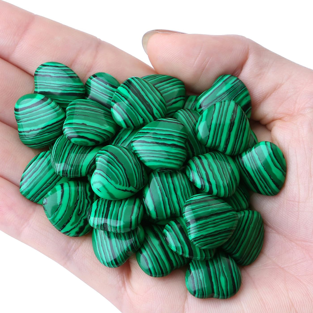 NUKAYAI 20PCS Malachite Healing Crystals Set Stones Love Heart Shaped Polished Green Crystal Natural Cute Pocket Thumb Reiki Wholesale Set Balancing Meditation Mothers Day Bulk Gifts for Women