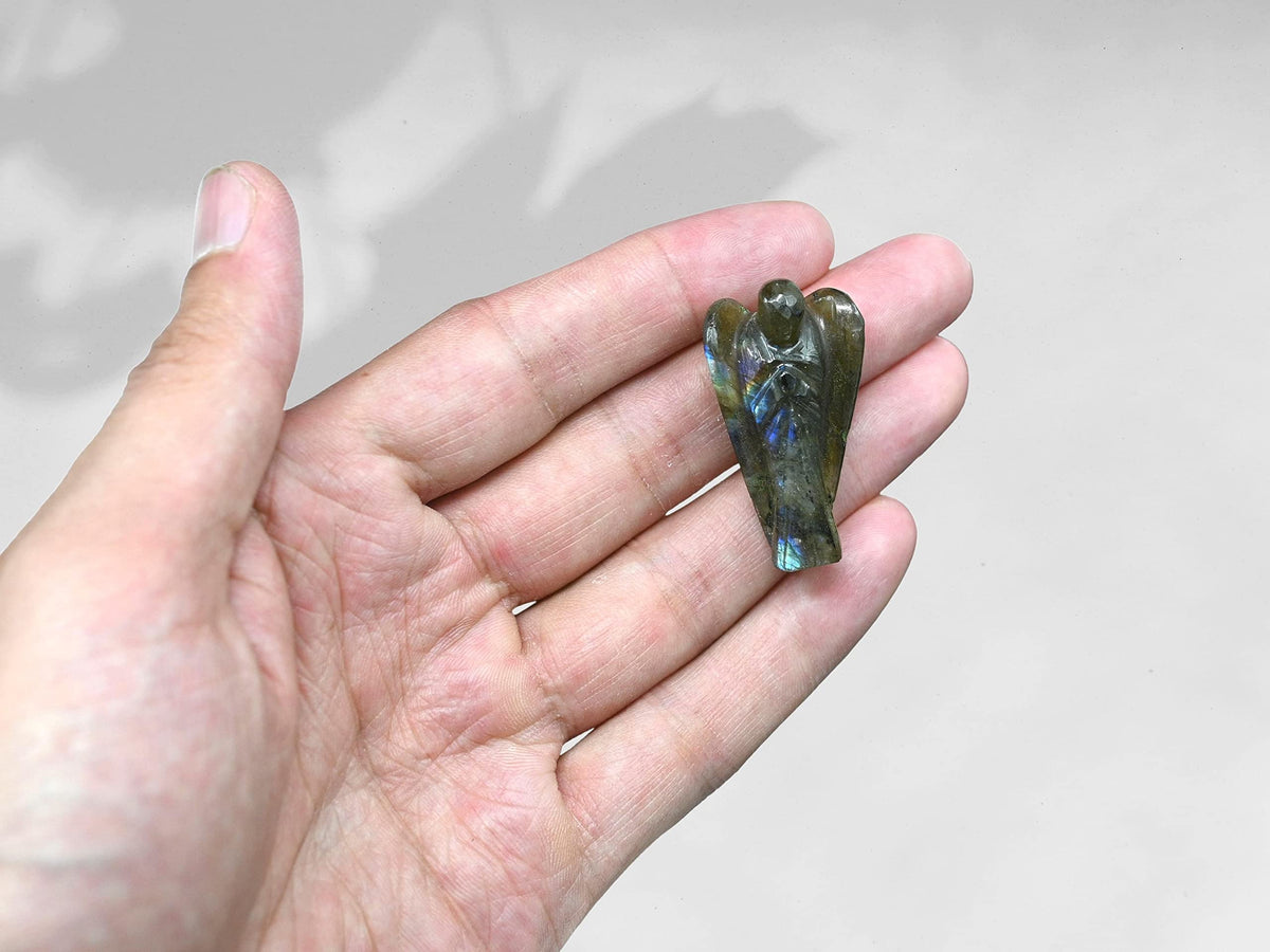 Amazing Gemstone Labradorite Angel - Labradorite Crystal Angel and Pocket Guardian Angel Crystal Figurines (1.5 inches)