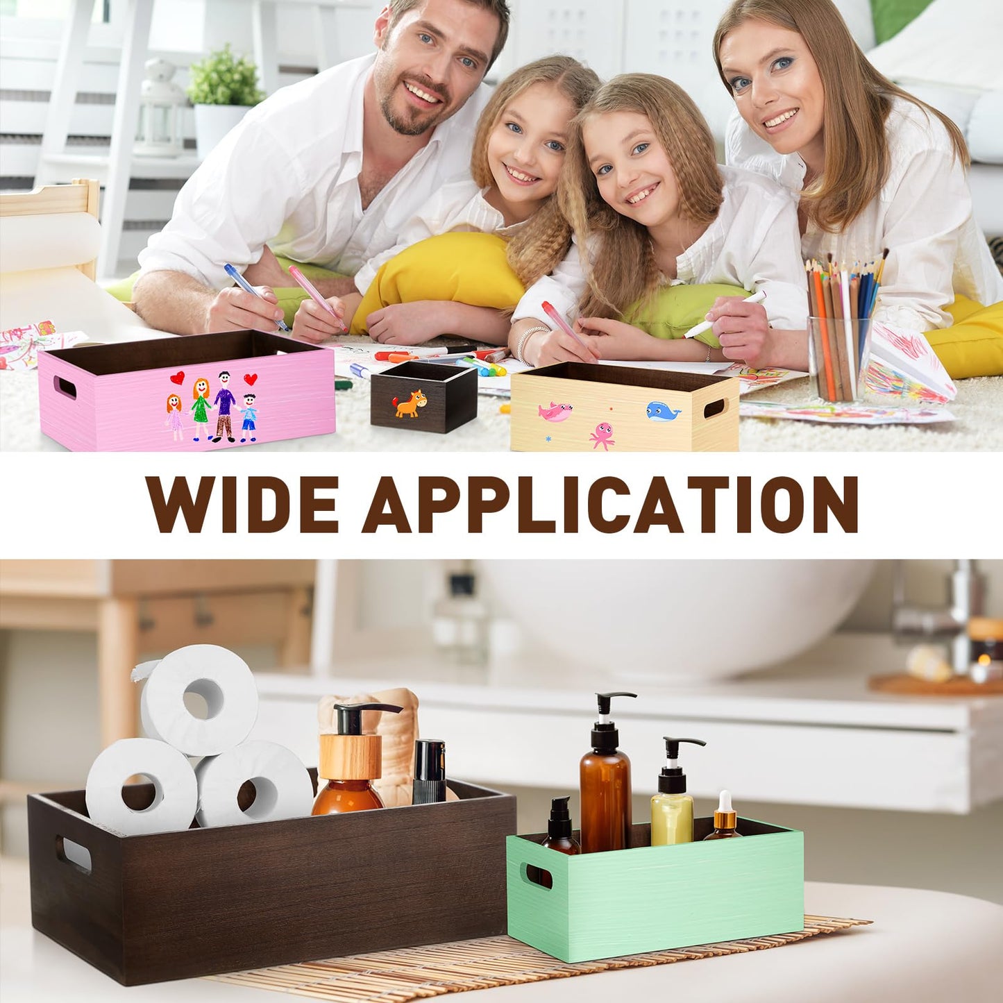 Yetene Set of 6 Wood Storage Boxes with Handles Wooden Nesting Crates Rustic Farmhouse Storage Container for DIY Crafts Party Home Table Decoration Display(Brown)
