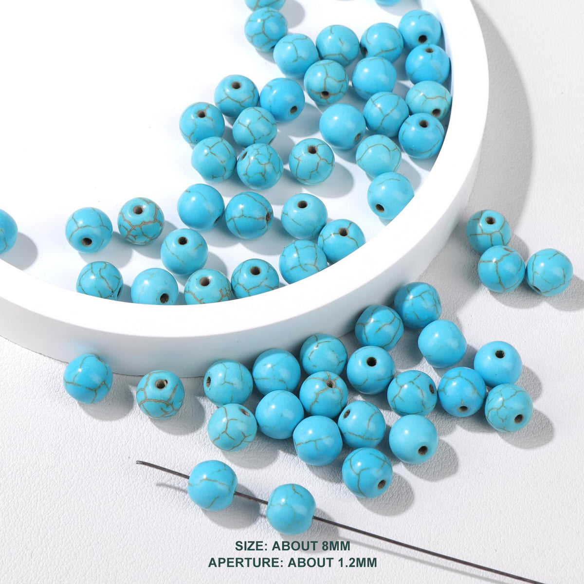 Risyfjew 50PCS 8mm Natural Turquoise Beads Gemstone Round Loose Beads for Jewelry Making Chakra Crystal Stone Beads for Bracelets Necklace Earrings Making Supplies (50pcs/Strand)