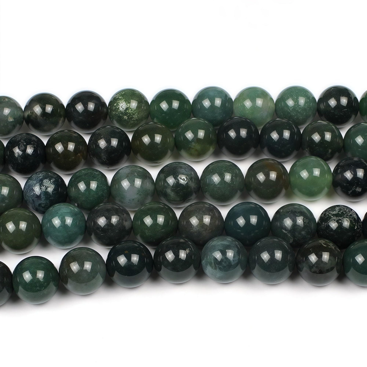 MJDCB Natural Moss Agate Round Crystal Energy Stone Beads Healing Power for Jewelry Making (4mm)