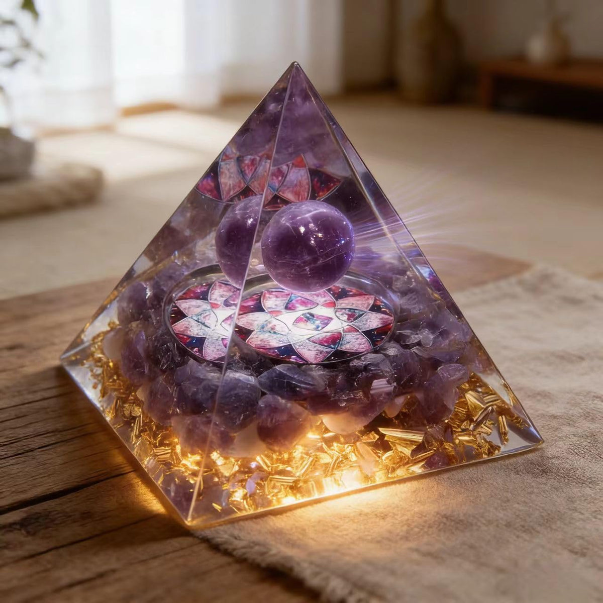 ycyingcheng Moonstone Crystal Orgone Pyramid Ogan Crystal Energy Tower, Nature Reiki Chakra Crushed Stone Jewelry, Crystal Pyramid for Home Decor (Amethyst)