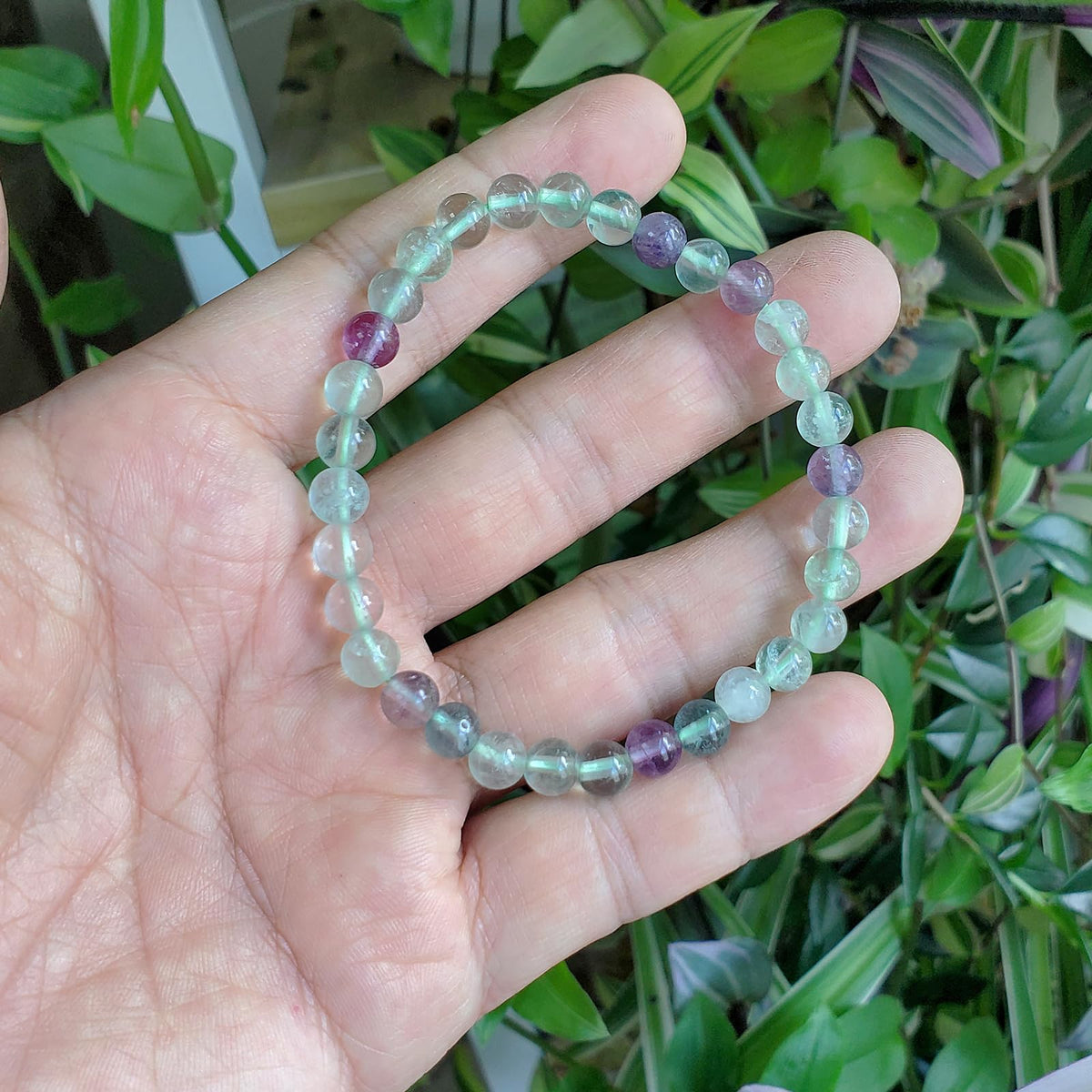 chengmu 6mm Fluorite Stretch Bracelet, Natural Gemstone Round Stone Crystal Beads for Beaded Elastic Bracelet 7.5"
