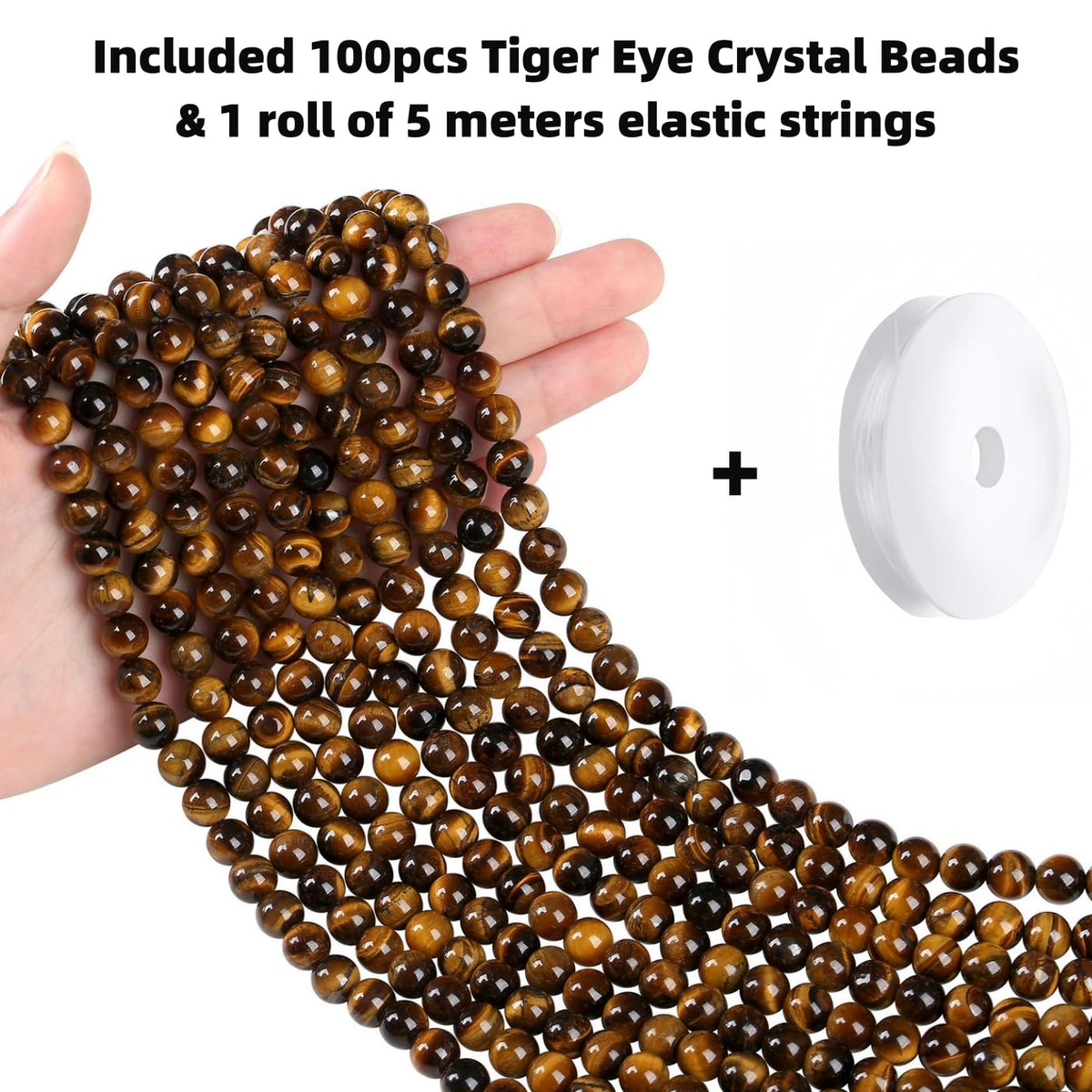 QINJIEJIE 100PCS Yellow Tigers Eye Beads 8mm Natural Stone Beads Round Loose Gemstone Bead for Bracelet Beading Crystal Jewelry Making DIY Necklace Earrings 0.32"