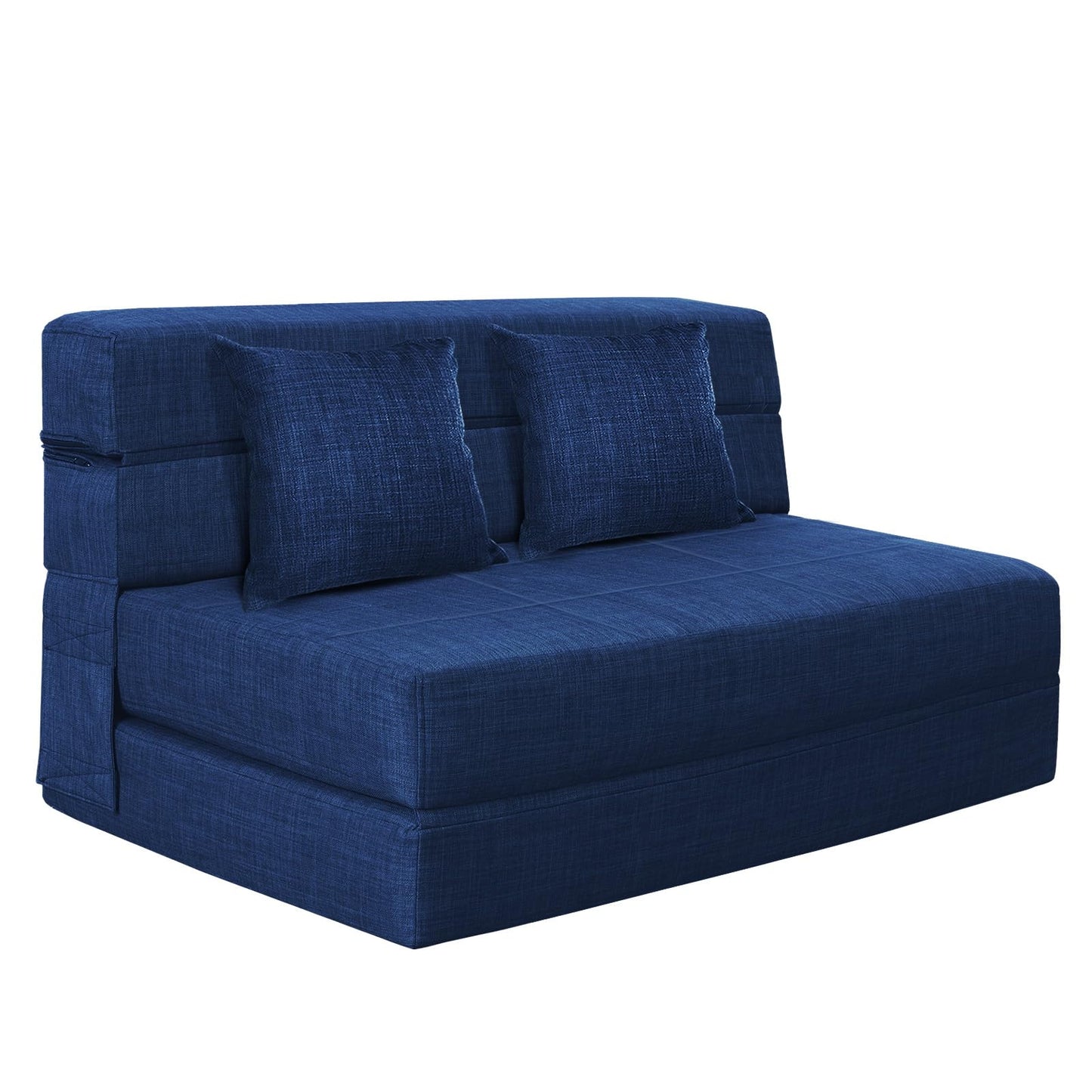 Nigoone 60 Inch Folding Sofa Couch Memory Foam with Pillow Convertible Sleeper Mattress Futon Lazy for Living Room, Washable Cover, Queen Size, Dark Blue