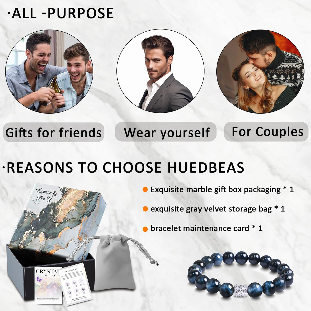 Tiger Eye Obsidian Beaded Bracelets For Men Gemstone Bracelets For Men &Women Fashion Natural Stone Men‘s Jewelry (dark blue)