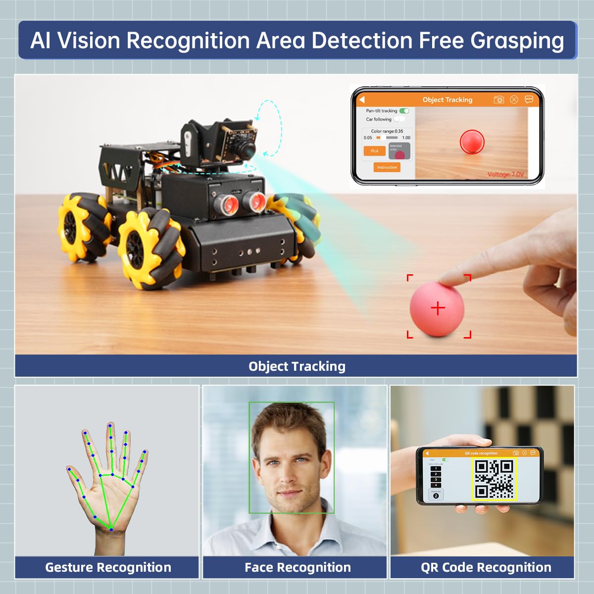 HIWONDER ROS2 Robot Car with ChatGPT Large AI Model Vision & Voice Understanding Python Programming Open Source DIY Robot Kit for Teens, TurboPi Advanced Kit & Raspberry Pi 5 8GB