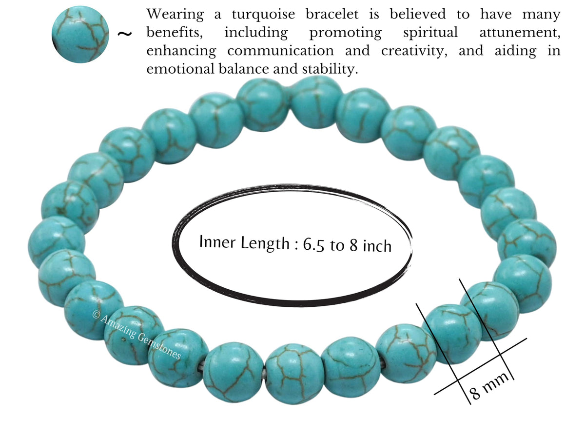Amazing Gemstone Crystal Bracelet for Women Men's Gifts - Protection Healing Crystal Bracelet - 8mm Gemstone Beaded Stretchable Bracelet Pulseras Para Hombres Mujer Stocking Stuffers Mothers Day Gift (Manmade Turquoise)