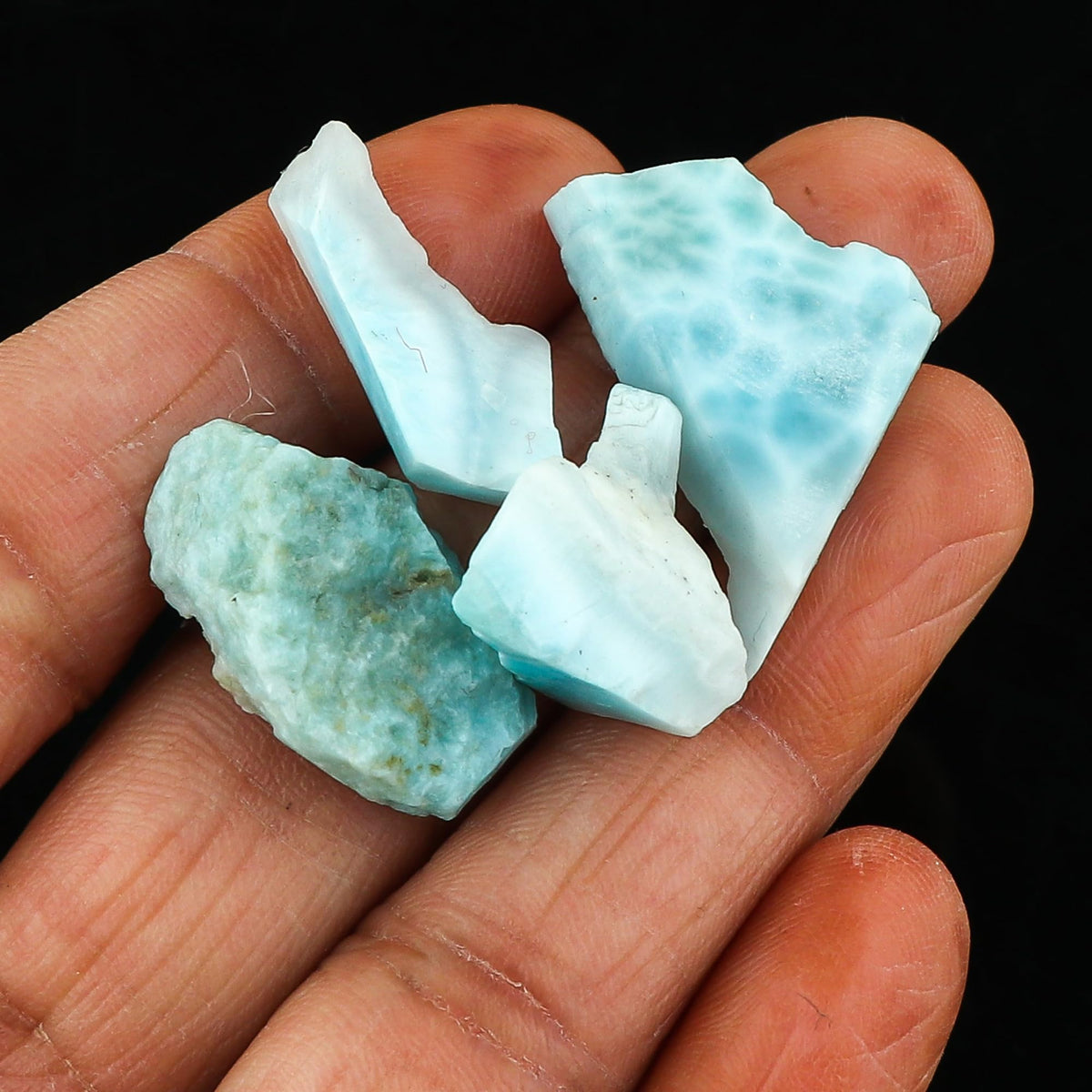 CRYSTALIS Wholesale 4pcs Natural Sea Blue Raw Larimar Pectolite, Loose Gemstone Bulk Rough Jewelry Making Supply, Chakra & Healing Raw Stones, Wire Wrapping, DIY, Gem Collection [14-20mm]
