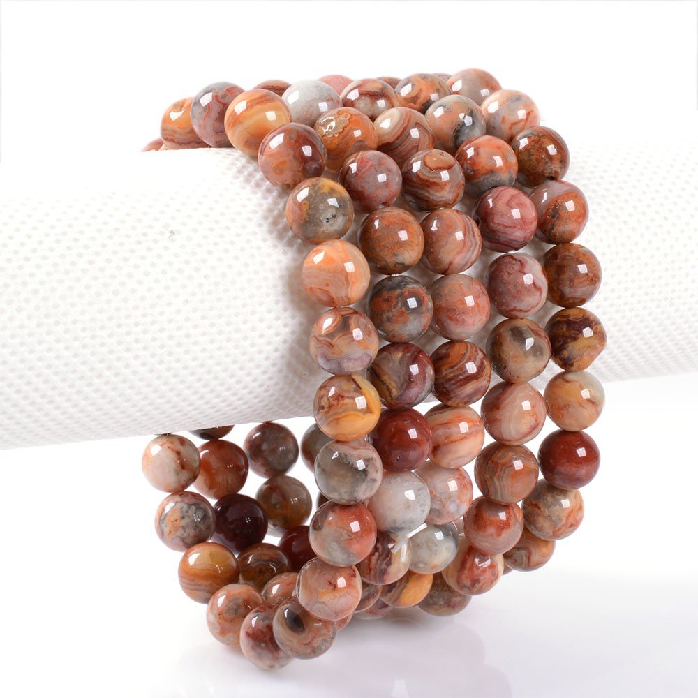 Justinstones Natural Red Crazy Lace Agate Gemstone 8mm Round Beads Stretch Bracelet 7 Inch Unisex