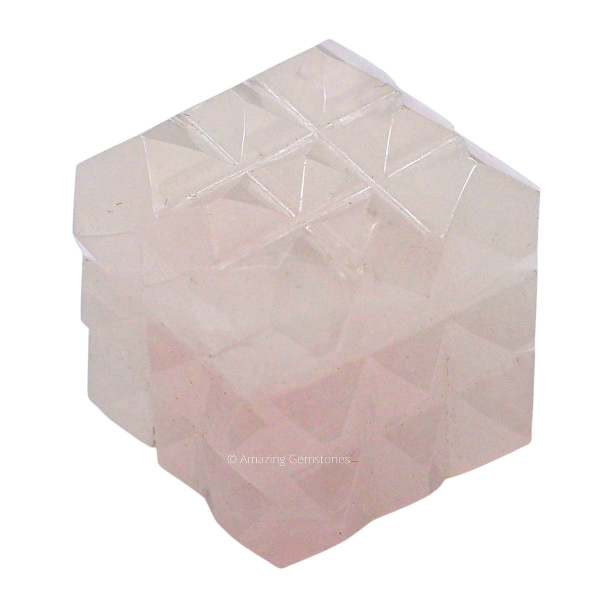 Amazing Gemstone Rose Quartz Crystal Cube with 54 Pyramid - 1" Mini Lemurian Pyramid Cube Figurine of Natural Stone Pyramid for Meditation, Reiki, Chakra Balancing Vastu Pooja and Crystal Grids