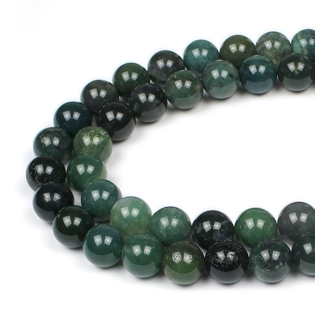 MJDCB Natural Moss Agate Round Crystal Energy Stone Beads Healing Power for Jewelry Making (8mm)
