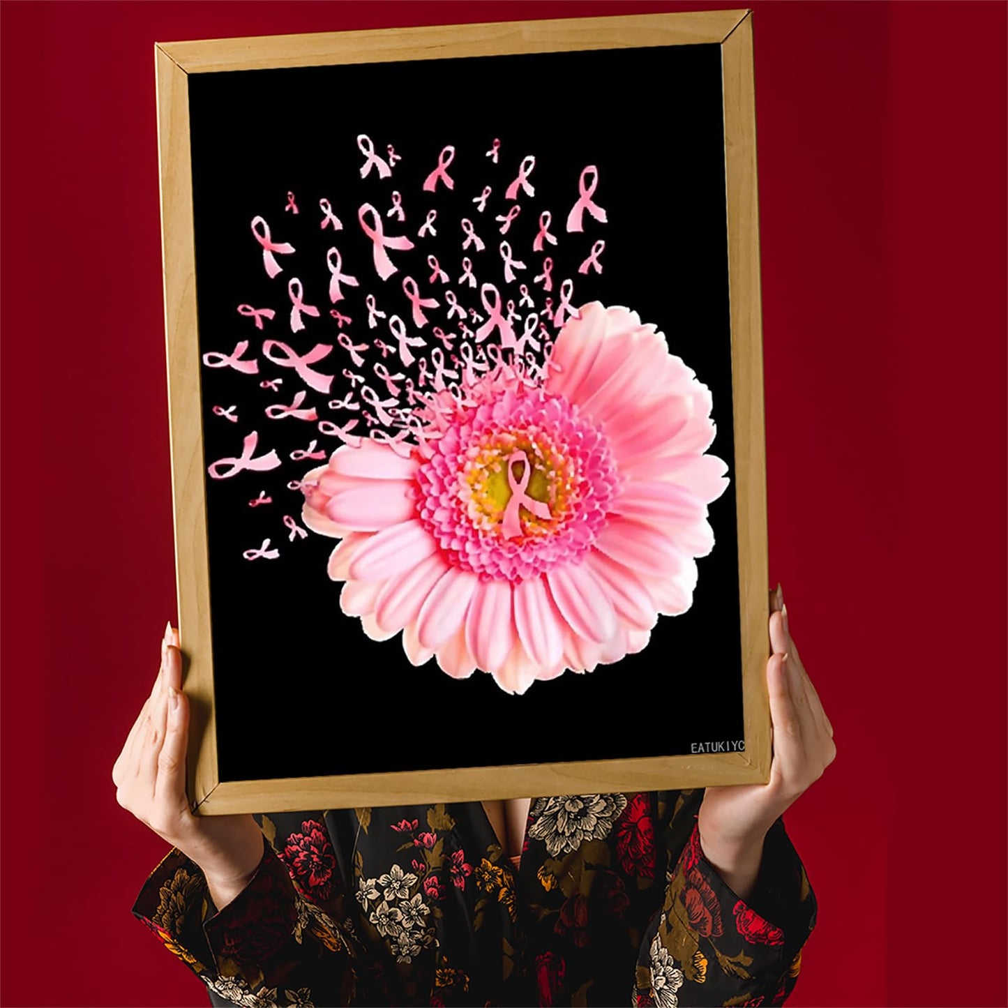 EATUKYIC Vintage Breast Cancer Awareness Pink Daisy Flower Diamond Painting Kits DIY Full Round Drill Soft Canvas Art Craft Kit 12x16 Inch