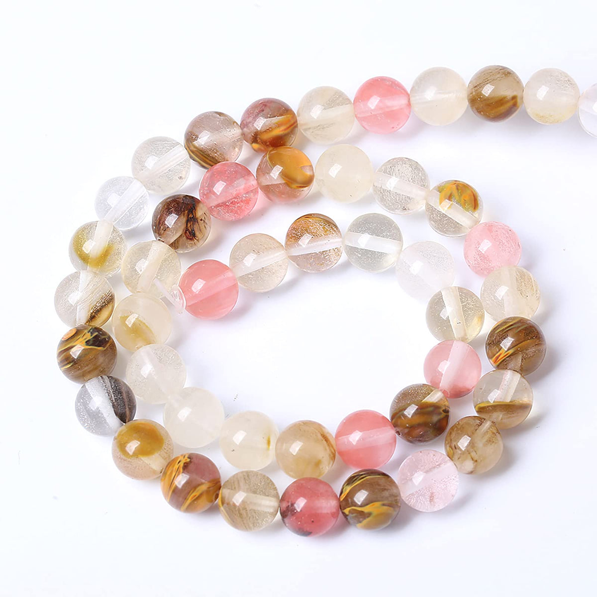 46PCS 8mm Natural Stone Beads Watermelon Tourmaline Gemstone Round Loose Spacer Beads for Jewelry Making DIY Bracelet Necklace 15 Inch,Energy Stone Healing Power