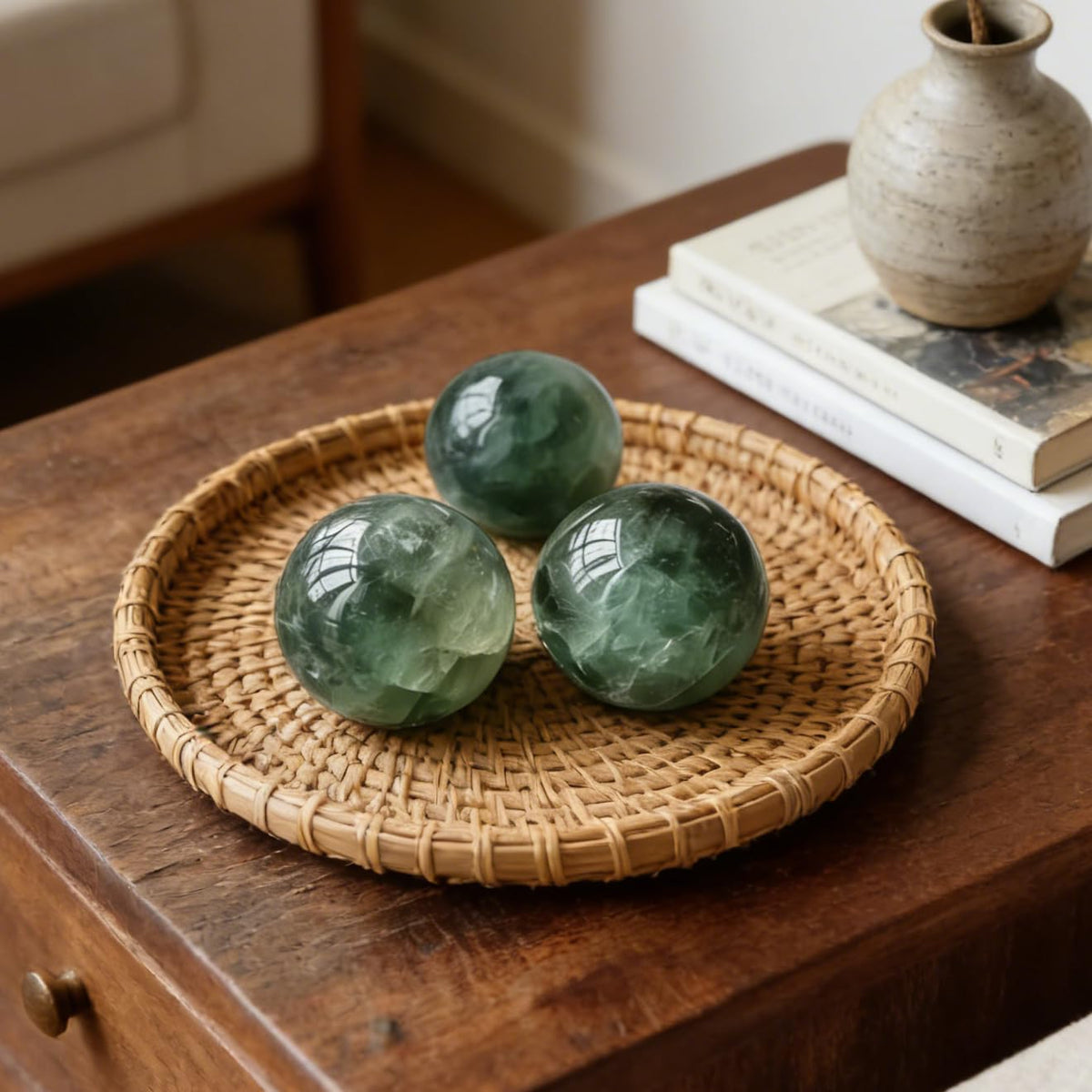 AierCrystal Natural Stone Crystal Sphere Feng Shui Home Decoration Ball Positive Energy Scrying Orb for Meditation Tool for Spiritual Space Purification Globe Diameter 5-6cm Green Fluorite Sphere