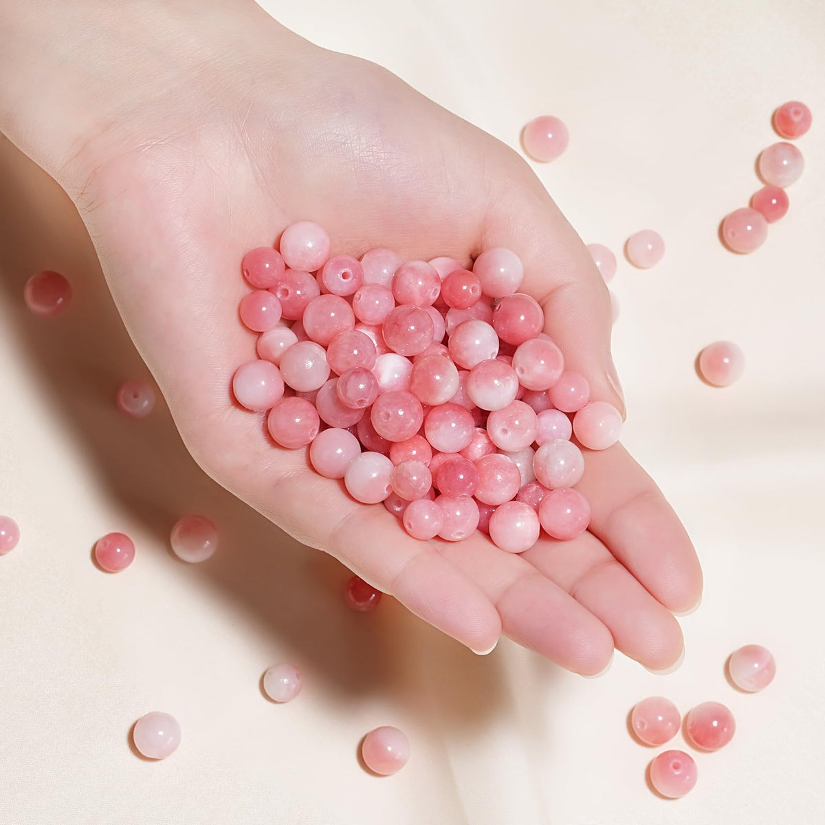 8mm Natural Pink White Jade Gemstone Beads Polished Round Smooth Stone Beads for Bracelets Jewelry Making 15inch Loose Beads