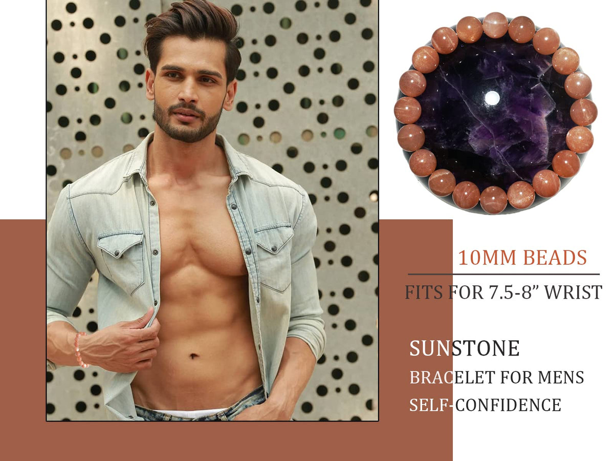 Sunstone Bracelets for Women Men: 8MM & 10MM | Natural Gemstones for Spiritual Ceremony & Ritual | Bring Wealth| Stretch Jewelry Stone of Romance Passion Drive Confidence