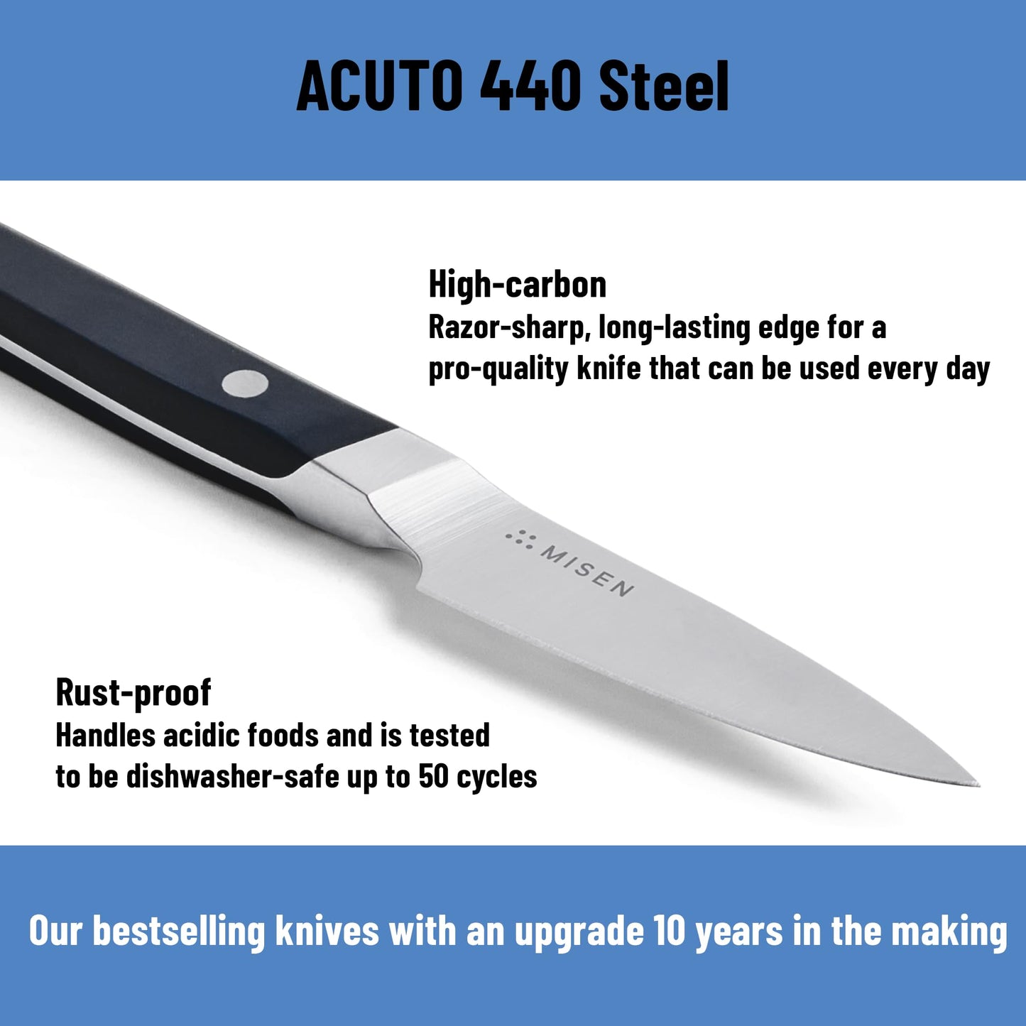 Misen 3.5‑Inch Paring Knife 2.0 - AICHI ACUTO440 High‑Carbon Stainless Steel, Rust‑Proof Blade - Ergonomic Spine, Precision Peeling, Trimming, and Slicing - Lightweight & Versatile - Black